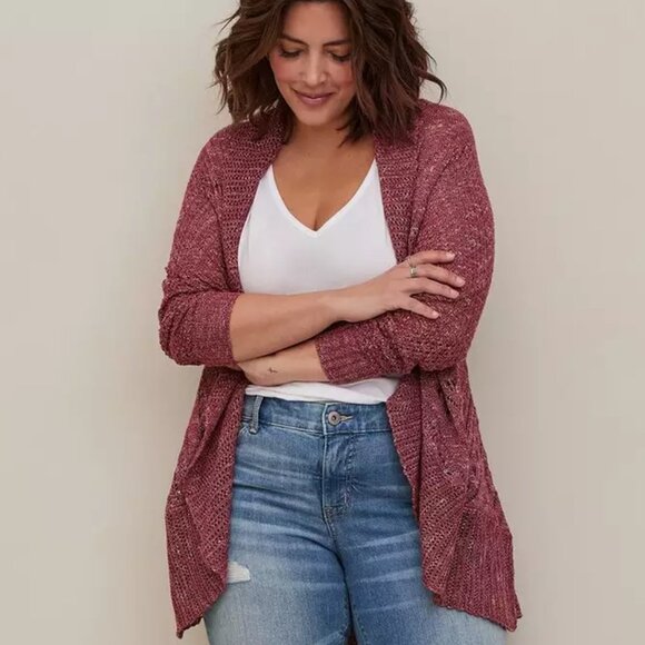 Torrid Burgundy Open Cardigan and Black Baby Doll Top with Cut Outs Set Size 3 - Picture 16 of 16